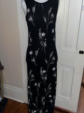 Liz Claiborne Black Maxi Dress with White Floral Print